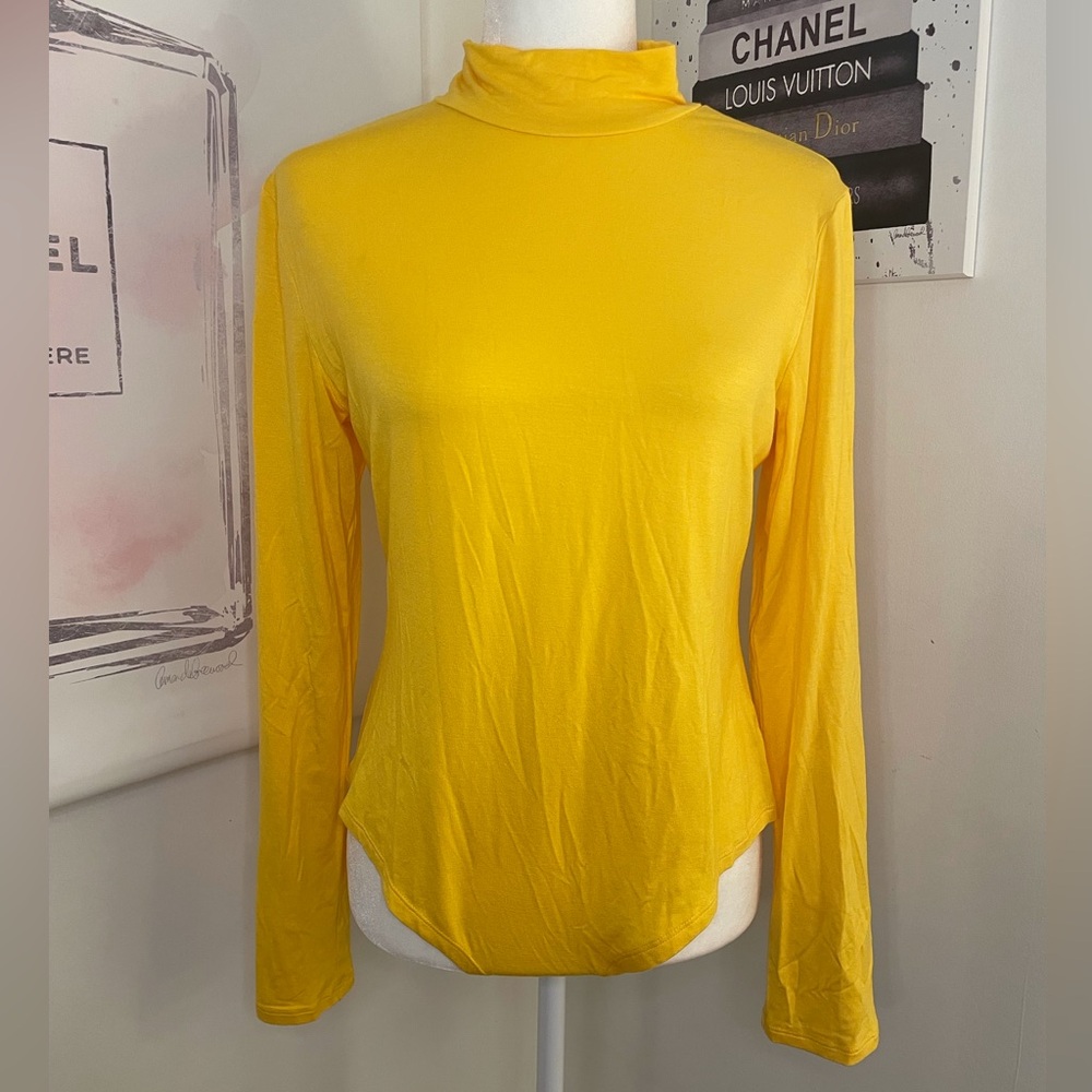 Laolasi Long Sleeve Mock Turtleneck Bodysuit Yellow Size 2XL